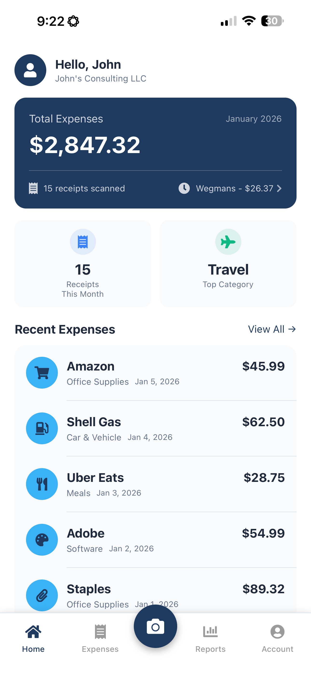 ExpenseLens Home Screen